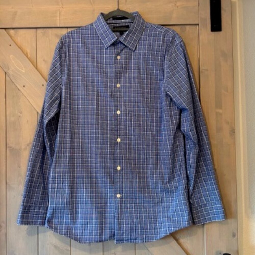 Banana Republic Mens Dress Shirt Slim Fit Size M Wrinkle Resistant Blue Plaid